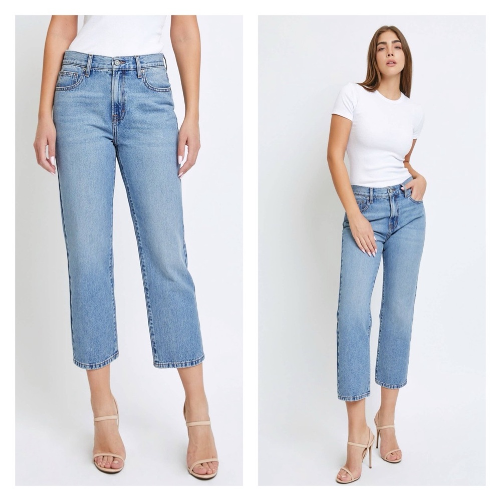Hidden Cropped Straight Leg Jeans in Medium Wash -The Tracey- Style # HD1549RS-M